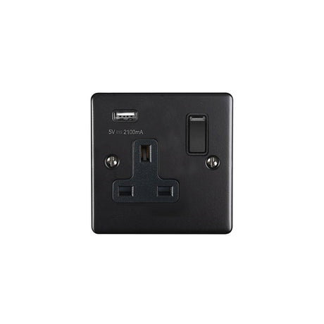 This is an image showing Eurolite Enhance Decorative 1 Gang USB Socket - Matt Black (With Black Trim) en1usbmbb available to order from T.H. Wiggans Ironmongery in Kendal, quick delivery and discounted prices.