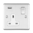 This is an image showing Eurolite Enhance Decorative 1 Gang USB Socket - Satin Stainless Steel (With White Trim) en1usbssw available to order from T.H. Wiggans Ironmongery in Kendal, quick delivery and discounted prices.