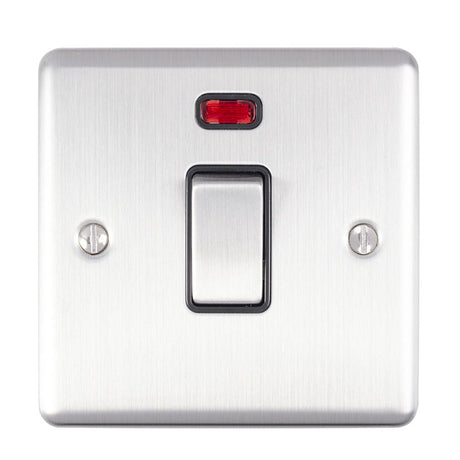 This is an image showing Eurolite Enhance Decorative 20Amp Switch with Neon Indicator - Satin Stainless Steel (With Black Trim) en20aswnssb available to order from T.H. Wiggans Ironmongery in Kendal, quick delivery and discounted prices.