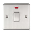 This is an image showing Eurolite Enhance Decorative 20Amp Switch with Neon Indicator - Satin Stainless Steel (With White Trim) en20aswnssw available to order from T.H. Wiggans Ironmongery in Kendal, quick delivery and discounted prices.