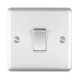 This is an image showing Eurolite Enhance Decorative 20Amp Switch - Satin Stainless Steel (With White Trim) en20aswssw available to order from T.H. Wiggans Ironmongery in Kendal, quick delivery and discounted prices.