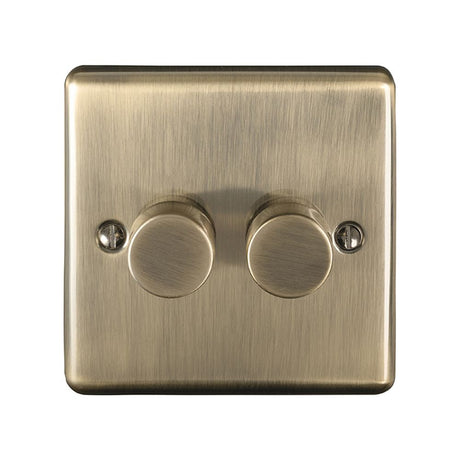 This is an image showing Eurolite Enhance Decorative 2 Gang Dimmer - Antique Brass en2dledabb available to order from T.H. Wiggans Ironmongery in Kendal, quick delivery and discounted prices.