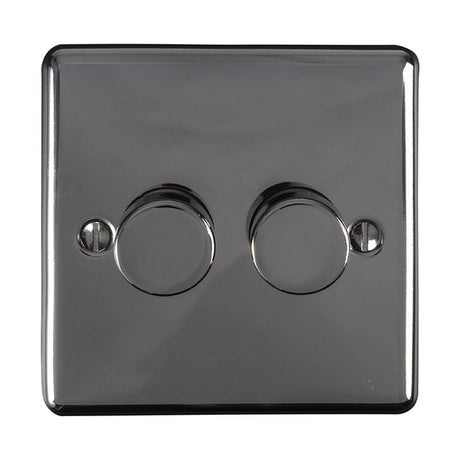 This is an image showing Eurolite Enhance Decorative 2 Gang Dimmer - Black Nickel en2dledbn available to order from T.H. Wiggans Ironmongery in Kendal, quick delivery and discounted prices.