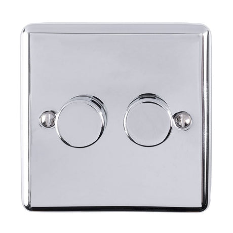 This is an image showing Eurolite Enhance Decorative 2 Gang Dimmer - Polished Chrome en2dledpc available to order from T.H. Wiggans Ironmongery in Kendal, quick delivery and discounted prices.