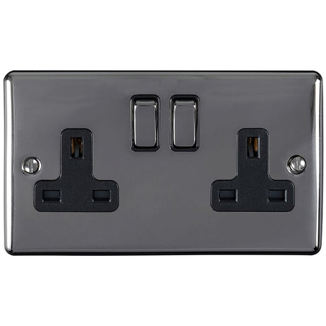 This is an image showing Eurolite Enhance Decorative 2 Gang Socket - Black Nickel (With Black Trim) en2sobnb available to order from T.H. Wiggans Ironmongery in Kendal, quick delivery and discounted prices.