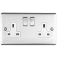 This is an image showing Eurolite Enhance Decorative 2 Gang Socket - Satin Stainless Steel (With White Trim) en2sossw available to order from T.H. Wiggans Ironmongery in Kendal, quick delivery and discounted prices.