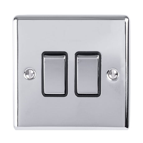 This is an image showing Eurolite Enhance Decorative 2 Gang Switch - Polished Chrome (With Black Trim) en2swpcb available to order from T.H. Wiggans Ironmongery in Kendal, quick delivery and discounted prices.