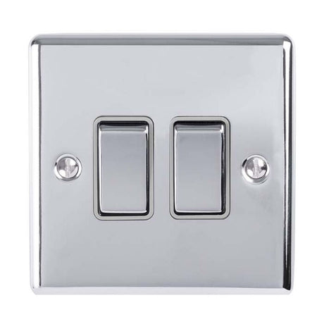 This is an image showing Eurolite Enhance Decorative 2 Gang Switch - Polished Chrome (With Grey Trim) en2swpcg available to order from T.H. Wiggans Ironmongery in Kendal, quick delivery and discounted prices.