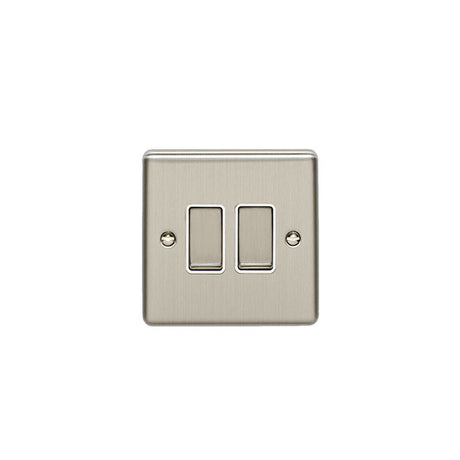 This is an image showing Eurolite Enhance Decorative 2 Gang Switch - Satin Stainless Steel (With White Trim) en2swssw available to order from T.H. Wiggans Ironmongery in Kendal, quick delivery and discounted prices.