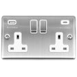 This is an image showing Eurolite Enhance Decorative 2 Gang 13Amp Switched Socket With Usb C Stainless Steel - Satin Stainless (With Rockers Trim) en2usbcssw available to order from T.H. Wiggans Ironmongery in Kendal, quick delivery and discounted prices.