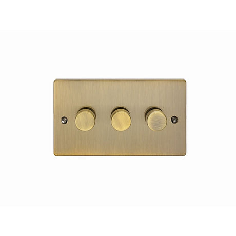 This is an image showing Eurolite Enhance Decorative 3 Gang Dimmer - Antique Brass en3dledabb available to order from T.H. Wiggans Ironmongery in Kendal, quick delivery and discounted prices.