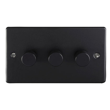 This is an image showing Eurolite Enhance Decorative 3 Gang Dimmer - Matt Black en3dledmbb available to order from T.H. Wiggans Ironmongery in Kendal, quick delivery and discounted prices.