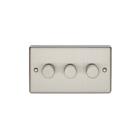 This is an image showing Eurolite Enhance Decorative 3 Gang Dimmer - Satin Stainless Steel en3dledss available to order from T.H. Wiggans Ironmongery in Kendal, quick delivery and discounted prices.