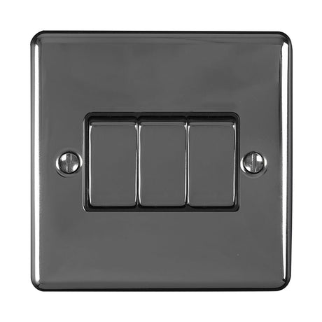 This is an image showing Eurolite Enhance Decorative 3 Gang Switch - Black Nickel (With Black Trim) en3swbnb available to order from T.H. Wiggans Ironmongery in Kendal, quick delivery and discounted prices.