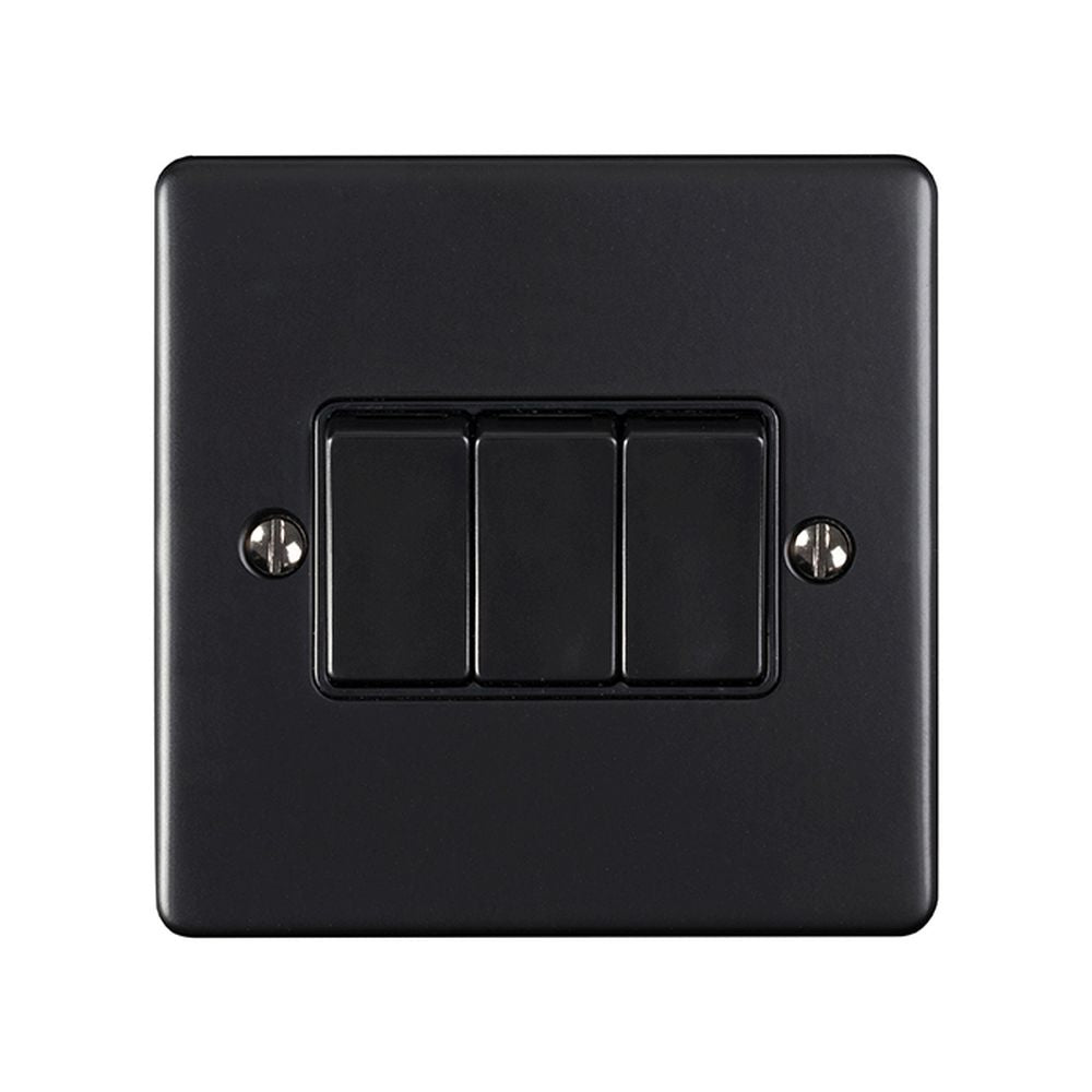 This is an image showing Eurolite Enhance Decorative 3 Gang Switch - Matt Black (With Black Trim) en3swmbb available to order from T.H. Wiggans Ironmongery in Kendal, quick delivery and discounted prices.