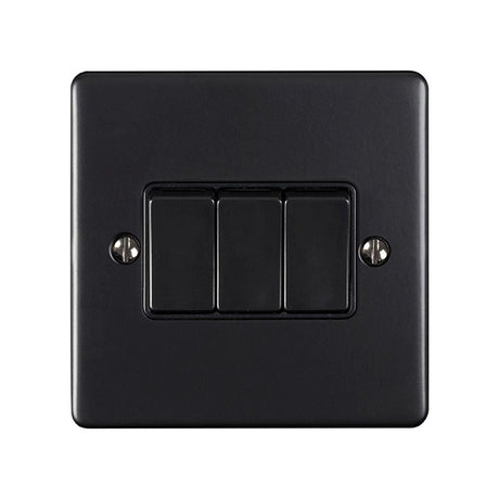 This is an image showing Eurolite Enhance Decorative 3 Gang Switch - Matt Black (With Black Trim) en3swmbb available to order from T.H. Wiggans Ironmongery in Kendal, quick delivery and discounted prices.