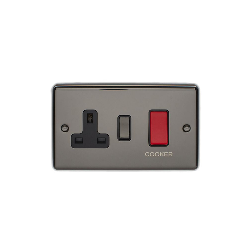 This is an image showing Eurolite Enhance Decorative 45Amp Switch with a socket - Black Nickel (With Black Trim) en45aswasbnb available to order from T.H. Wiggans Ironmongery in Kendal, quick delivery and discounted prices.