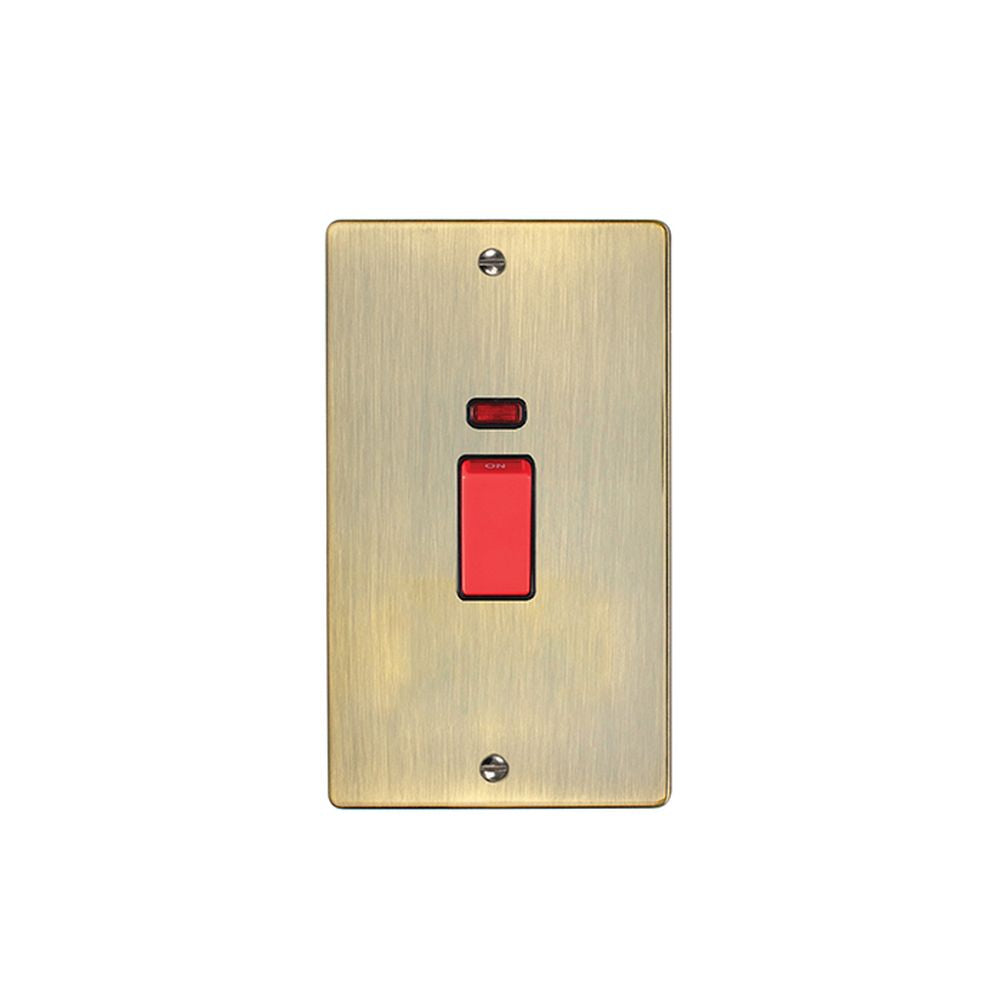 This is an image showing Eurolite Enhance Decorative 45Amp Switch with Neon Indicator - Antique Brass (With Black Trim) en45aswnabb available to order from T.H. Wiggans Ironmongery in Kendal, quick delivery and discounted prices.