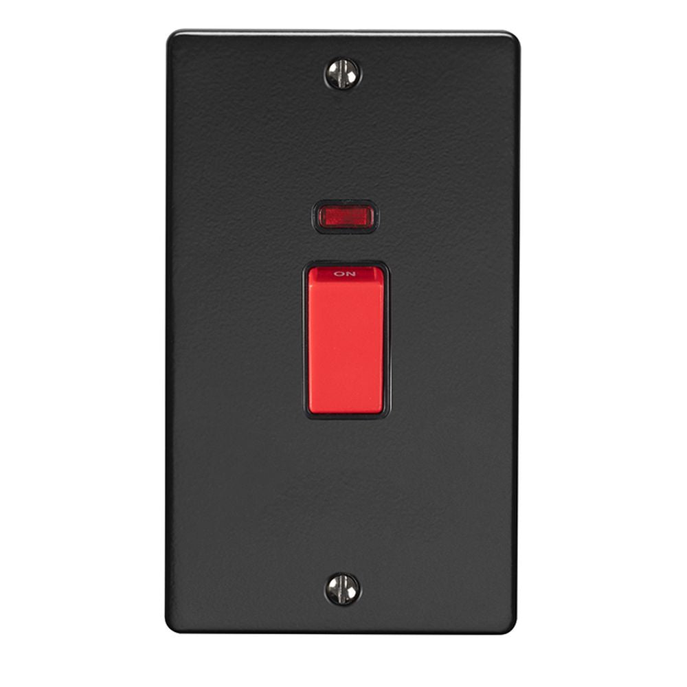 This is an image showing Eurolite Enhance Decorative 45Amp Switch with Neon Indicator - Matt Black (With Black Trim) en45aswnmbb available to order from T.H. Wiggans Ironmongery in Kendal, quick delivery and discounted prices.