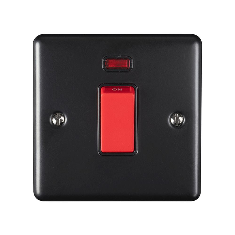 This is an image showing Eurolite Enhance Decorative 45Amp Switch with Neon Indicator - Matt Black (With Black Trim) en45aswnsmbb available to order from T.H. Wiggans Ironmongery in Kendal, quick delivery and discounted prices.
