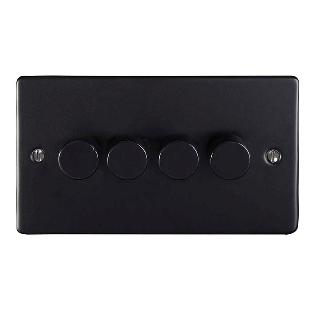 This is an image showing Eurolite Enhance Decorative 4 Gang Dimmer - Matt Black en4dledmbb available to order from T.H. Wiggans Ironmongery in Kendal, quick delivery and discounted prices.