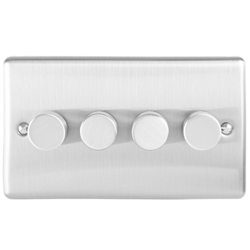 This is an image showing Eurolite Enhance Decorative 4 Gang Dimmer - Satin Stainless Steel en4dledss available to order from T.H. Wiggans Ironmongery in Kendal, quick delivery and discounted prices.