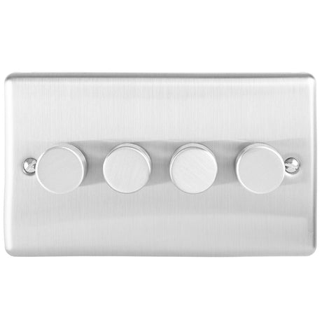 This is an image showing Eurolite Enhance Decorative 4 Gang Dimmer - Satin Stainless Steel en4dledss available to order from T.H. Wiggans Ironmongery in Kendal, quick delivery and discounted prices.
