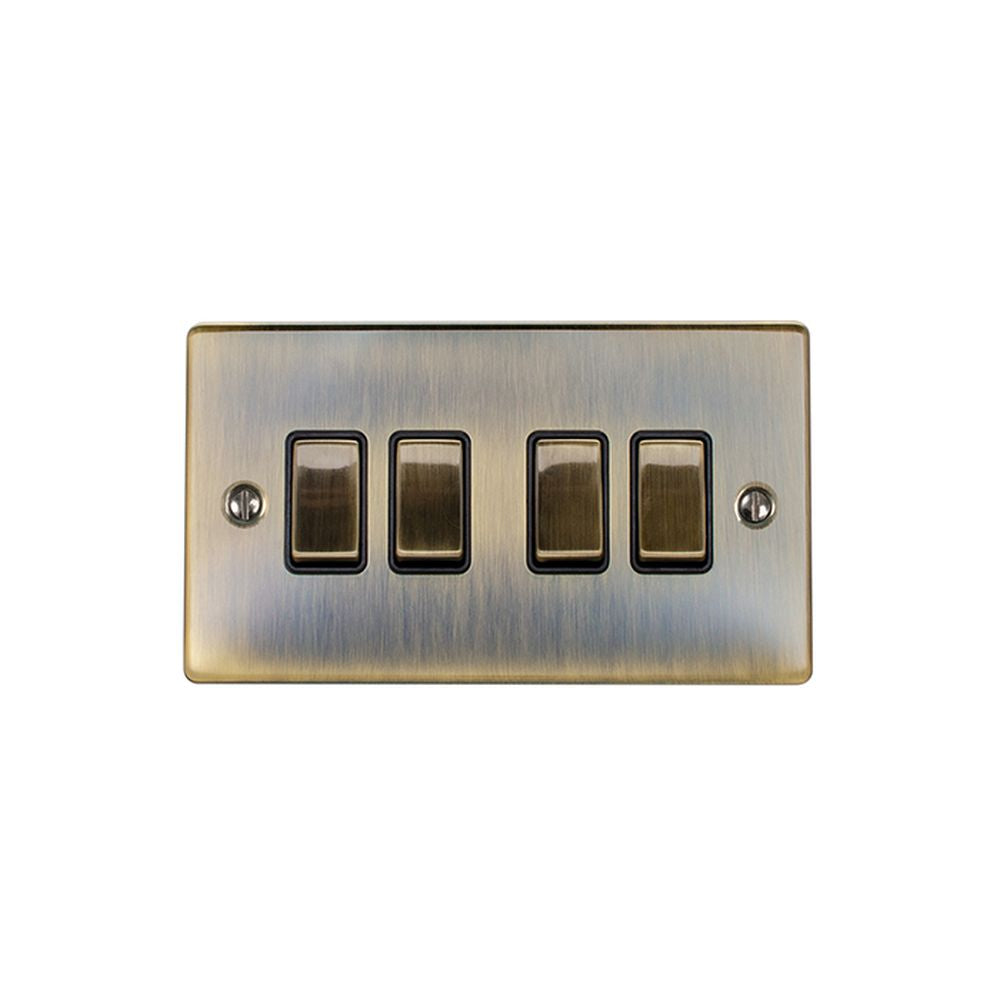 This is an image showing Eurolite Enhance Decorative 4 Gang Switch - Antique Brass (With Black Trim) en4swabb available to order from T.H. Wiggans Ironmongery in Kendal, quick delivery and discounted prices.