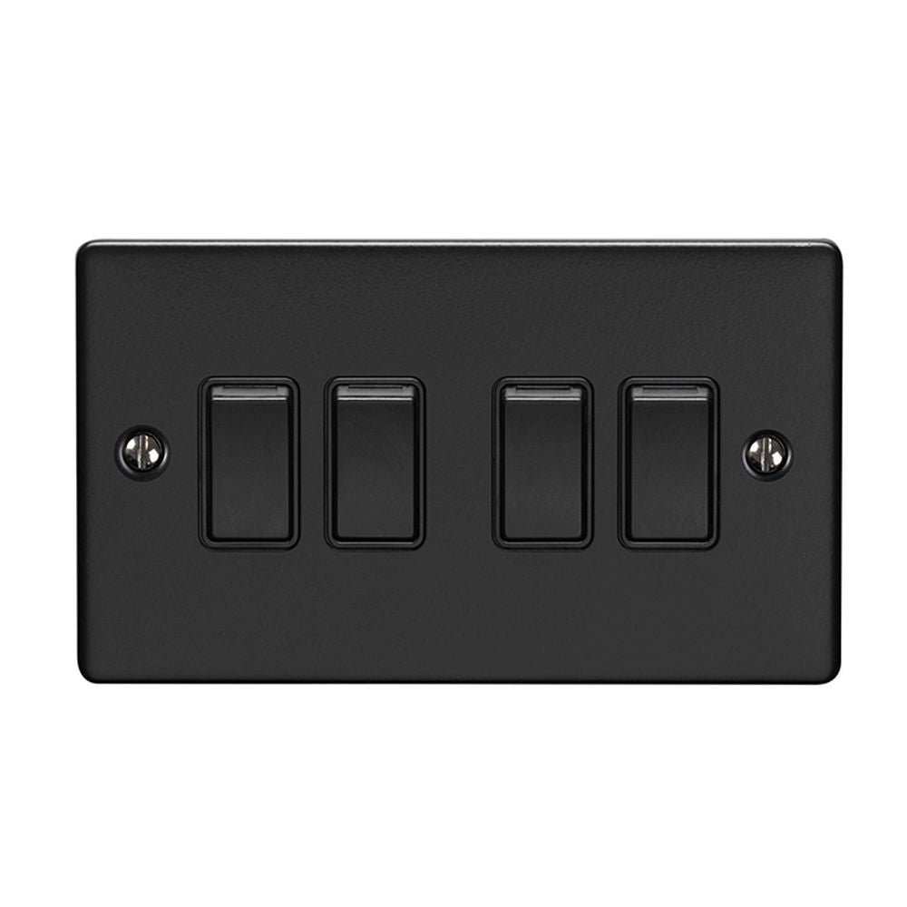 This is an image showing Eurolite Enhance Decorative 4 Gang Switch - Matt Black (With Black Trim) en4swmbb available to order from T.H. Wiggans Ironmongery in Kendal, quick delivery and discounted prices.