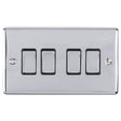 This is an image showing Eurolite Enhance Decorative 4 Gang Switch - Polished Chrome (With Black Trim) en4swpcb available to order from T.H. Wiggans Ironmongery in Kendal, quick delivery and discounted prices.