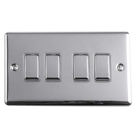 This is an image showing Eurolite Enhance Decorative 4 Gang Switch - Polished Chrome (With Grey Trim) en4swpcg available to order from T.H. Wiggans Ironmongery in Kendal, quick delivery and discounted prices.