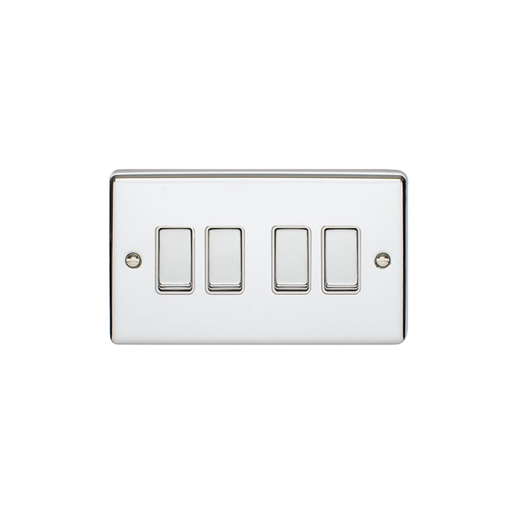This is an image showing Eurolite Enhance Decorative 4 Gang Switch - Polished Chrome (With White Trim) en4swpcw available to order from T.H. Wiggans Ironmongery in Kendal, quick delivery and discounted prices.