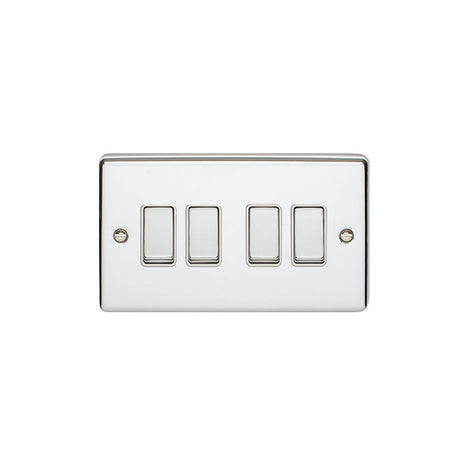 This is an image showing Eurolite Enhance Decorative 4 Gang Switch - Polished Chrome (With White Trim) en4swpcw available to order from T.H. Wiggans Ironmongery in Kendal, quick delivery and discounted prices.