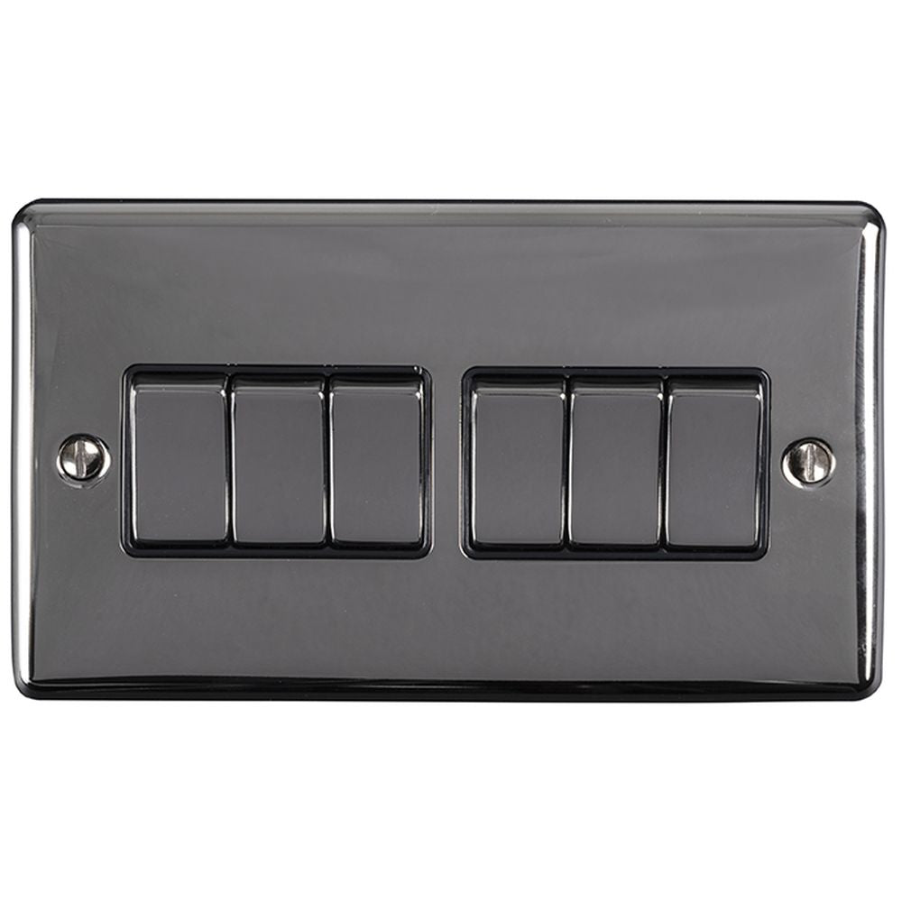 This is an image showing Eurolite Enhance Decorative 6 Gang Switch - Black Nickel (With Black Trim) en6swbnb available to order from T.H. Wiggans Ironmongery in Kendal, quick delivery and discounted prices.