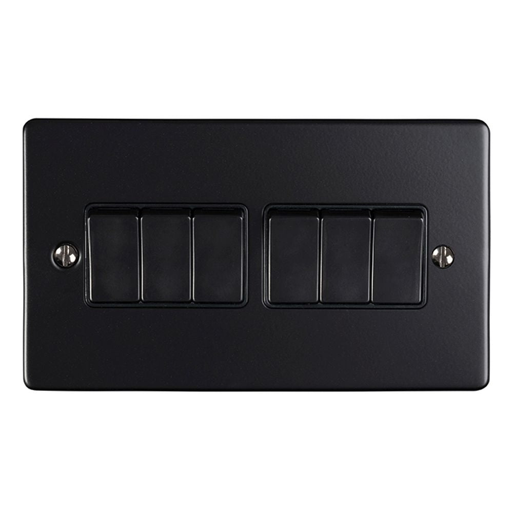 This is an image showing Eurolite Enhance Decorative 6 Gang Switch - Matt Black (With Black Trim) en6swmbb available to order from T.H. Wiggans Ironmongery in Kendal, quick delivery and discounted prices.