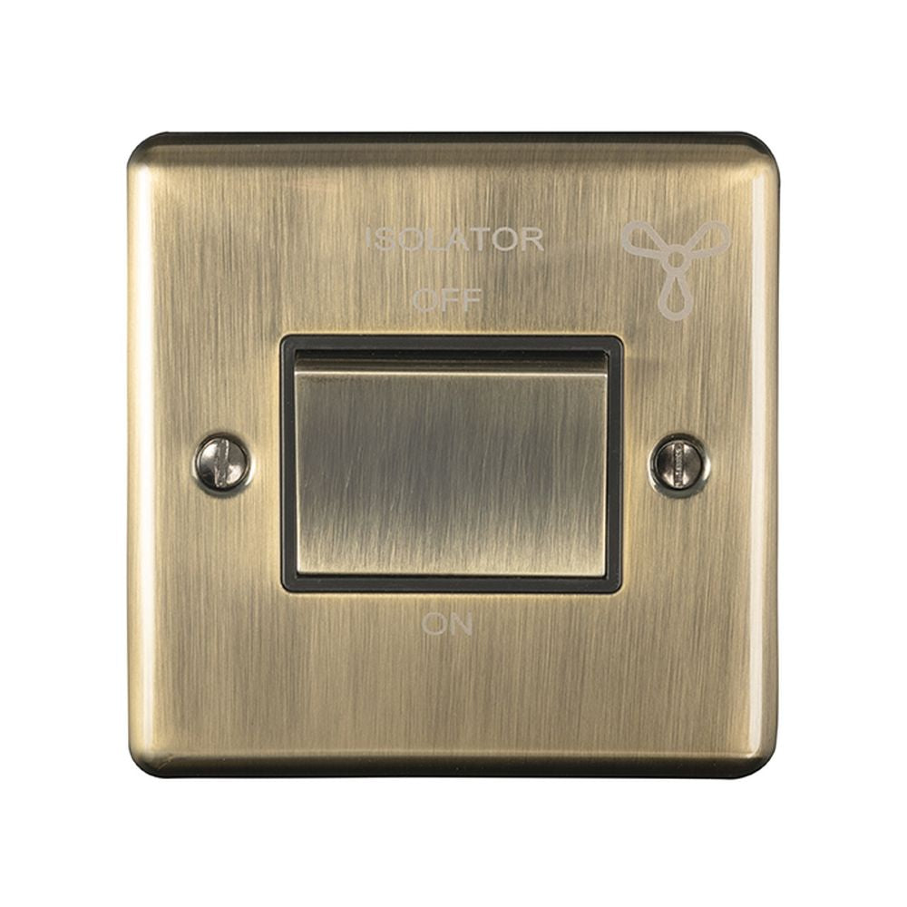 This is an image showing Eurolite Enhance Decorative Fan Switch - Antique Brass (With Black Trim) enfswabb available to order from T.H. Wiggans Ironmongery in Kendal, quick delivery and discounted prices.