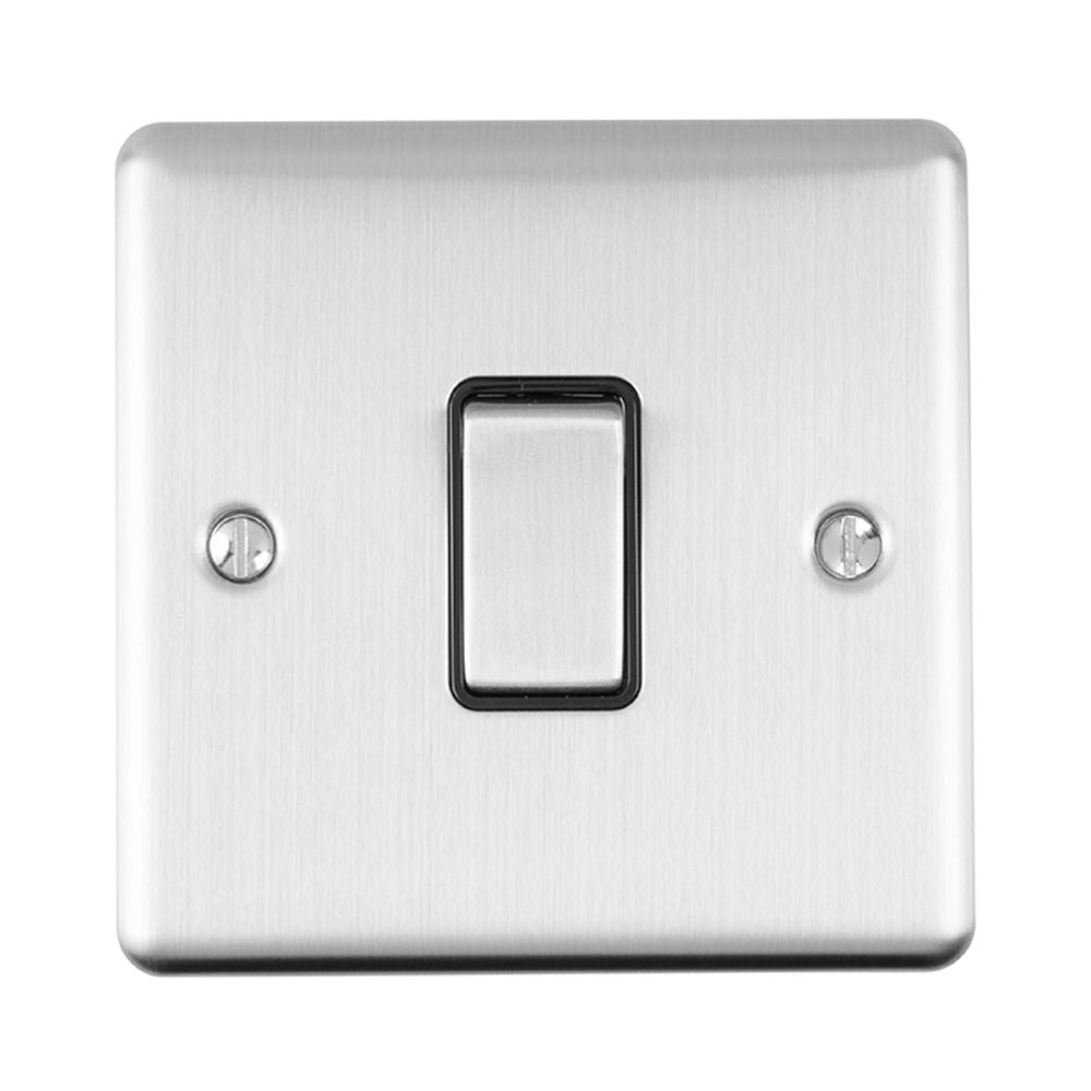 This is an image showing Eurolite Enhance Decorative Intermediate Switch - Satin Stainless Steel (With Black Trim) enintssb available to order from T.H. Wiggans Ironmongery in Kendal, quick delivery and discounted prices.
