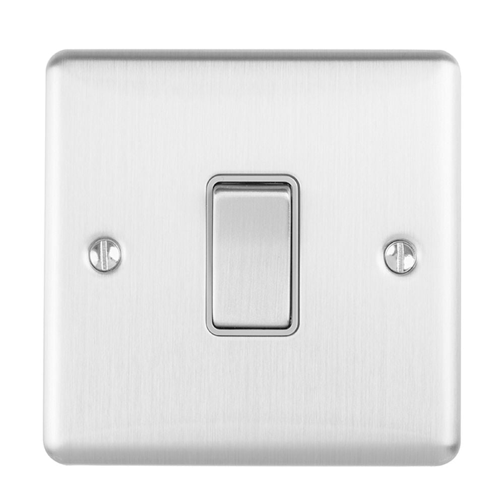 This is an image showing Eurolite Enhance Decorative Intermediate Switch - Satin Stainless Steel (With Grey Trim) enintssg available to order from T.H. Wiggans Ironmongery in Kendal, quick delivery and discounted prices.