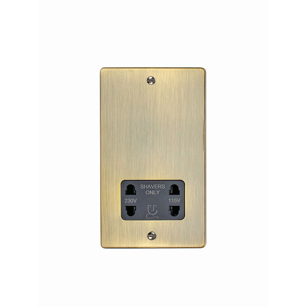 This is an image showing Eurolite Enhance Decorative Shaver Socket - Antique Brass (With Black Trim) enshsabb available to order from T.H. Wiggans Ironmongery in Kendal, quick delivery and discounted prices.