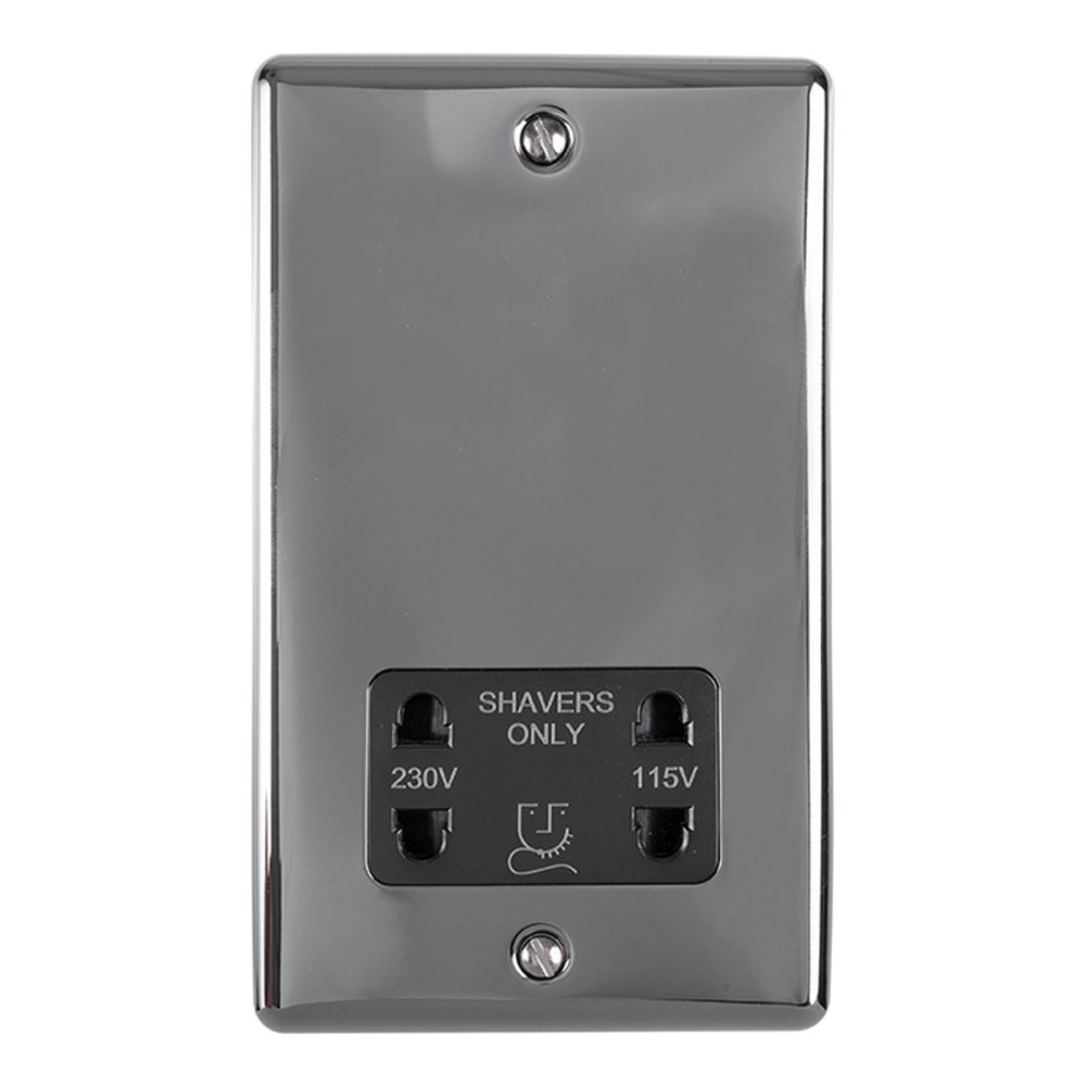 This is an image showing Eurolite Enhance Decorative Shaver Socket - Black Nickel (With Black Trim) enshsbnb available to order from T.H. Wiggans Ironmongery in Kendal, quick delivery and discounted prices.