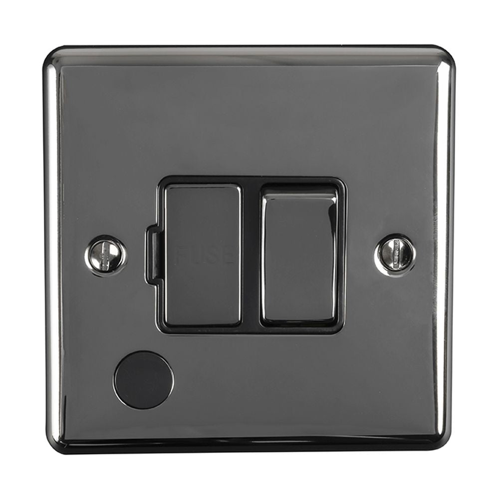 This is an image showing Eurolite Enhance Decorative Switched Fuse Spur With Flex Outlet - Black Nickel (With Black Trim) enswffobnb available to order from T.H. Wiggans Ironmongery in Kendal, quick delivery and discounted prices.