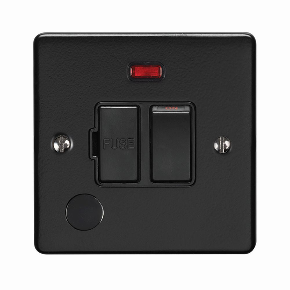 This is an image showing Eurolite Enhance Decorative Switched Fuse Spur With Flex Outlet - Matt Black (With Black Trim) enswffombb available to order from T.H. Wiggans Ironmongery in Kendal, quick delivery and discounted prices.