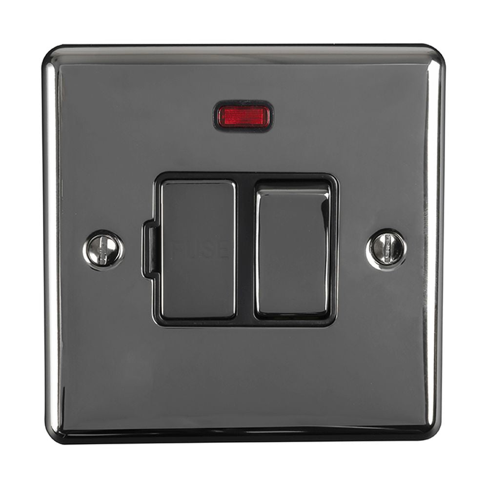 This is an image showing Eurolite Enhance Decorative Switched Fuse Spur With Neon Indicator - Black Nickel (With Black Trim) enswfnbnb available to order from T.H. Wiggans Ironmongery in Kendal, quick delivery and discounted prices.