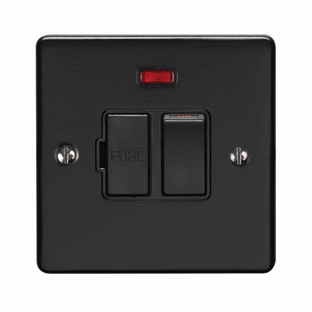 This is an image showing Eurolite Enhance Decorative Switched Fuse Spur With Neon Indicator - Matt Black (With Black Trim) enswfnmbb available to order from T.H. Wiggans Ironmongery in Kendal, quick delivery and discounted prices.