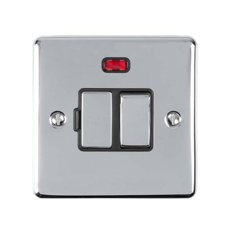 This is an image showing Eurolite Enhance Decorative Switched Fuse Spur With Neon Indicator - Polished Chrome (With Black Trim) enswfnpcb available to order from T.H. Wiggans Ironmongery in Kendal, quick delivery and discounted prices.
