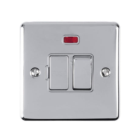 This is an image showing Eurolite Enhance Decorative Switched Fuse Spur With Neon Indicator - Polished Chrome (With Grey Trim) enswfnpcg available to order from T.H. Wiggans Ironmongery in Kendal, quick delivery and discounted prices.