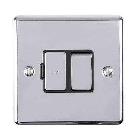 This is an image showing Eurolite Enhance Decorative Switched Fuse Spur - Polished Chrome (With Black Trim) enswfpcb available to order from T.H. Wiggans Ironmongery in Kendal, quick delivery and discounted prices.