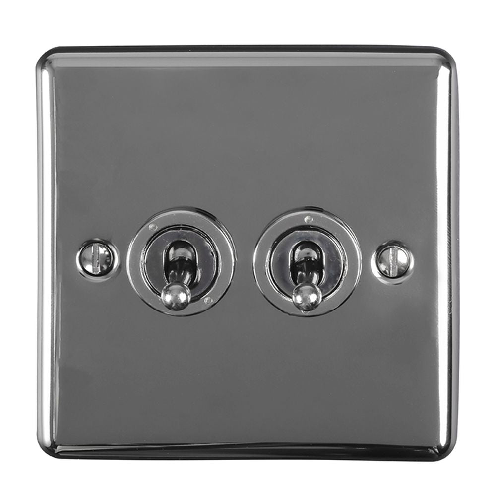 This is an image showing Eurolite Enhance Decorative 2 Gang Toggle Switch - Black Nickel ent2swbn available to order from T.H. Wiggans Ironmongery in Kendal, quick delivery and discounted prices.