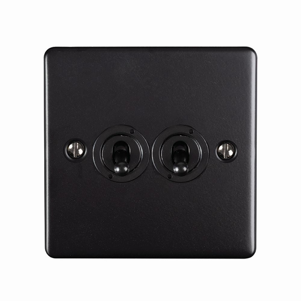 This is an image showing Eurolite Enhance Decorative 2 Gang Toggle Switch - Matt Black (With Black Trim) ent2swmbb available to order from T.H. Wiggans Ironmongery in Kendal, quick delivery and discounted prices.