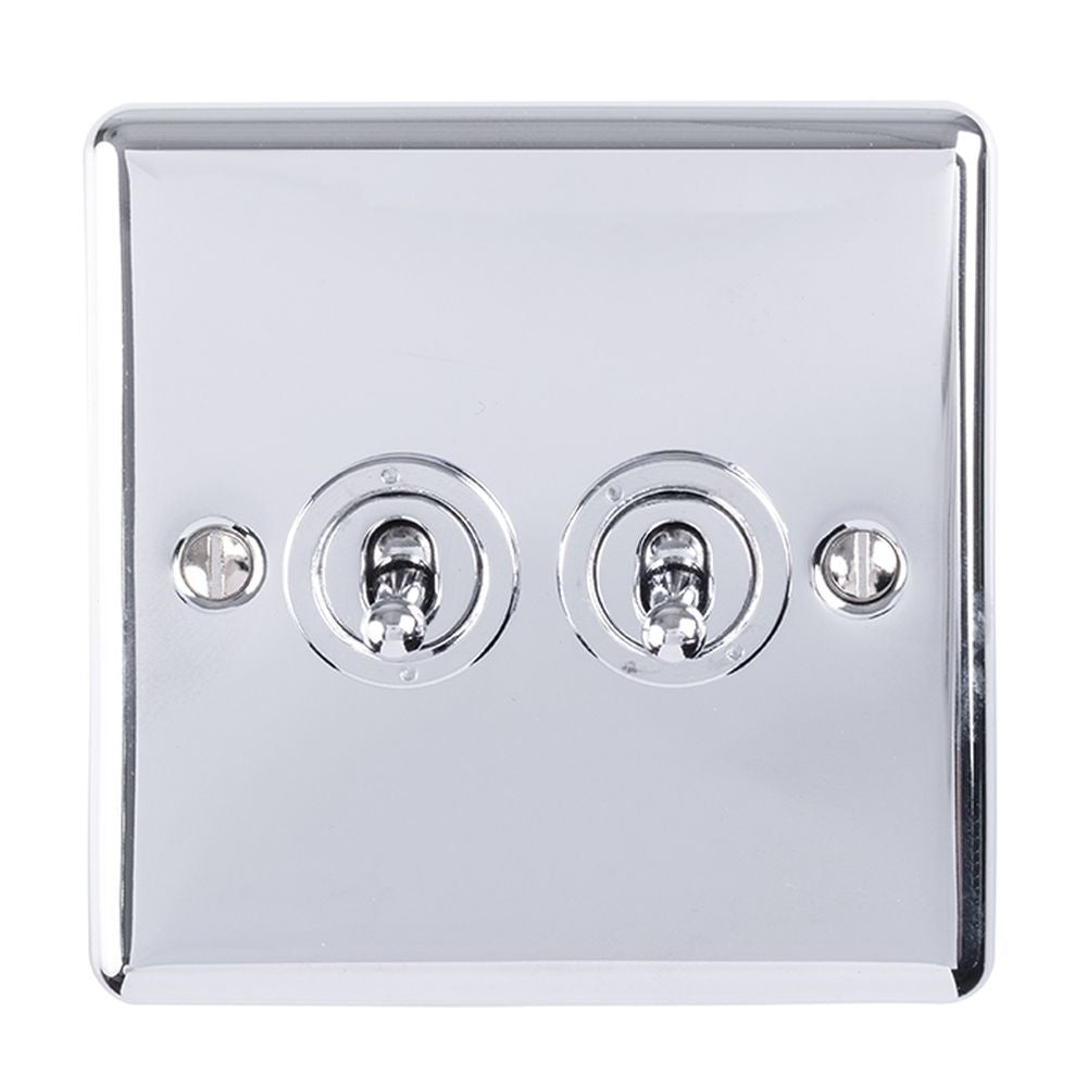 This is an image showing Eurolite Enhance Decorative 2 Gang Toggle Switch - Polished Chrome ent2swpc available to order from T.H. Wiggans Ironmongery in Kendal, quick delivery and discounted prices.